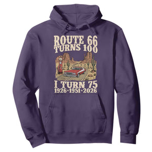Route Highway 66 Turns 100 I Turn 75 Hoodie Vintage 1951 Road Sign American Muscle Car Lover 75th Birthday Gift