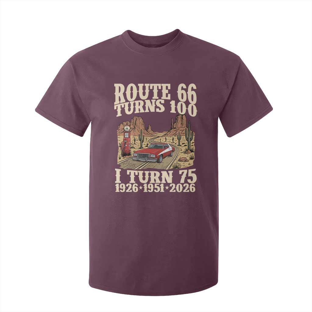 Route Highway 66 Turns 100 I Turn 75 T Shirt For Kid Vintage 1951 Road Sign American Muscle Car Lover 75th Birthday Gift