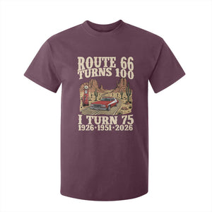 Route Highway 66 Turns 100 I Turn 75 T Shirt For Kid Vintage 1951 Road Sign American Muscle Car Lover 75th Birthday Gift