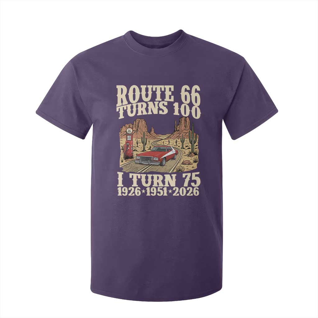 Route Highway 66 Turns 100 I Turn 75 T Shirt For Kid Vintage 1951 Road Sign American Muscle Car Lover 75th Birthday Gift