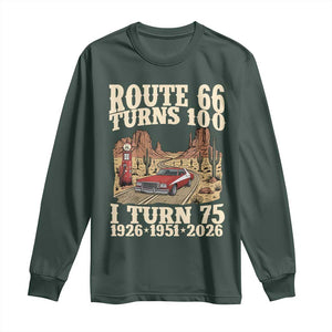 Route Highway 66 Turns 100 I Turn 75 Long Sleeve Shirt Vintage 1951 Road Sign American Muscle Car Lover 75th Birthday Gift