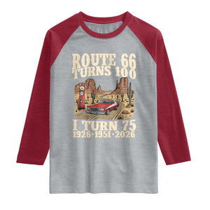 Route Highway 66 Turns 100 I Turn 75 Raglan Shirt Vintage 1951 Road Sign American Muscle Car Lover 75th Birthday Gift