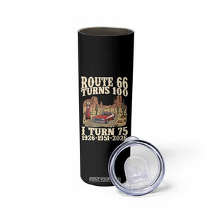 Route Highway 66 Turns 100 I Turn 75 Skinny Tumbler Vintage 1951 Road Sign American Muscle Car Lover 75th Birthday Gift