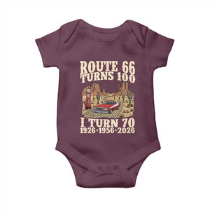Route Highway 66 Turns 100 I Turn 70 Baby Onesie Vintage 1956 Road Sign American Muscle Car Lover 70th Birthday Gift