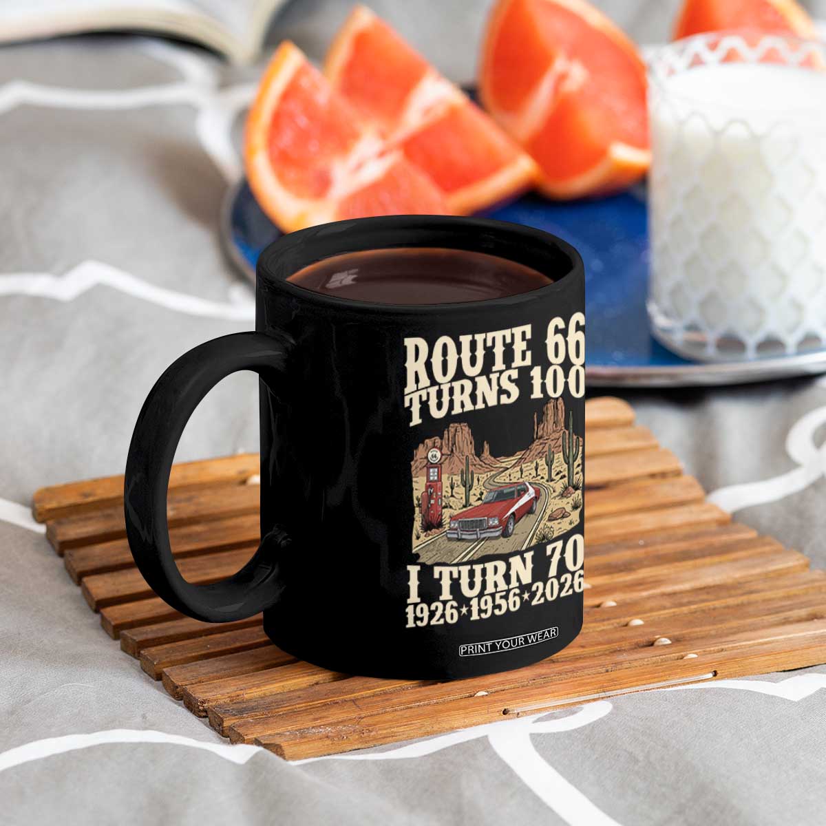 Route Highway 66 Turns 100 I Turn 70 Coffee Mug Vintage 1956 Road Sign American Muscle Car Lover 70th Birthday Gift
