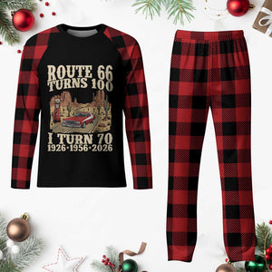 Route Highway 66 Turns 100 I Turn 70 Plaid Pajama Set Vintage 1956 Road Sign American Muscle Car Lover 70th Birthday Gift