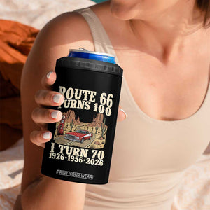 Route Highway 66 Turns 100 I Turn 70 4 in 1 Can Cooler Tumbler Vintage 1956 Road Sign American Muscle Car Lover 70th Birthday Gift