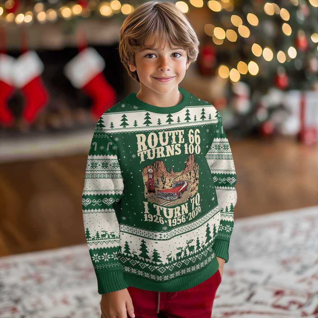 Route Highway 66 Turns 100 I Turn 70 Ugly Christmas Sweater Vintage 1956 Road Sign American Muscle Car Lover 70th Birthday Gift