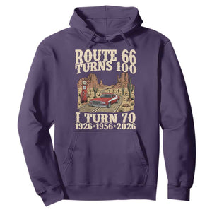 Route Highway 66 Turns 100 I Turn 70 Hoodie Vintage 1956 Road Sign American Muscle Car Lover 70th Birthday Gift