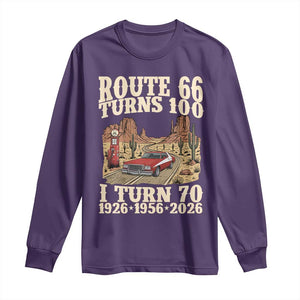 Route Highway 66 Turns 100 I Turn 70 Long Sleeve Shirt Vintage 1956 Road Sign American Muscle Car Lover 70th Birthday Gift