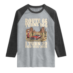 Route Highway 66 Turns 100 I Turn 70 Raglan Shirt Vintage 1956 Road Sign American Muscle Car Lover 70th Birthday Gift