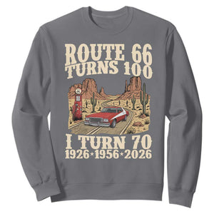 Route Highway 66 Turns 100 I Turn 70 Sweatshirt Vintage 1956 Road Sign American Muscle Car Lover 70th Birthday Gift