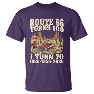 Route Highway 66 Turns 100 I Turn 70 T Shirt Vintage 1956 Road Sign American Muscle Car Lover 70th Birthday Gift