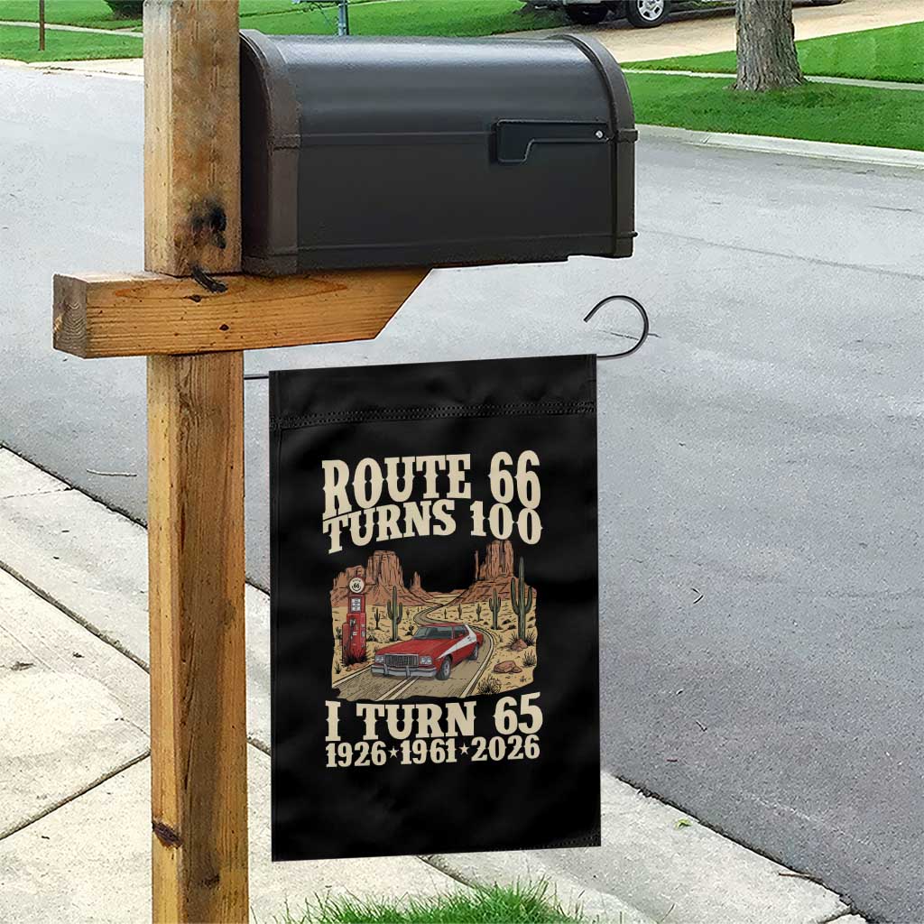 Route Highway 66 Turns 100 I Turn 65 Garden Flag Vintage 1961 Road Sign American Muscle Car Lover 65th Birthday Gift