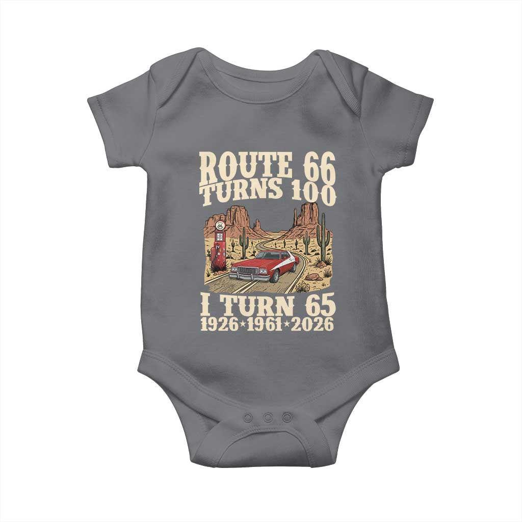 Route Highway 66 Turns 100 I Turn 65 Baby Onesie Vintage 1961 Road Sign American Muscle Car Lover 65th Birthday Gift