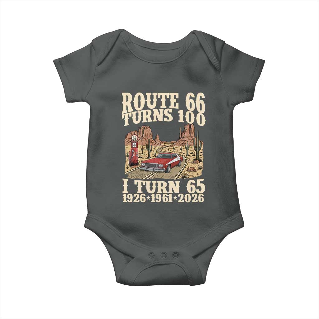 Route Highway 66 Turns 100 I Turn 65 Baby Onesie Vintage 1961 Road Sign American Muscle Car Lover 65th Birthday Gift