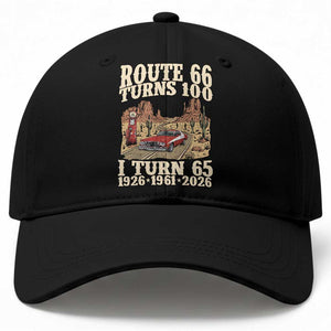 Route Highway 66 Turns 100 I Turn 65 Baseball Cap Vintage 1961 Road Sign American Muscle Car Lover 65th Birthday Gift