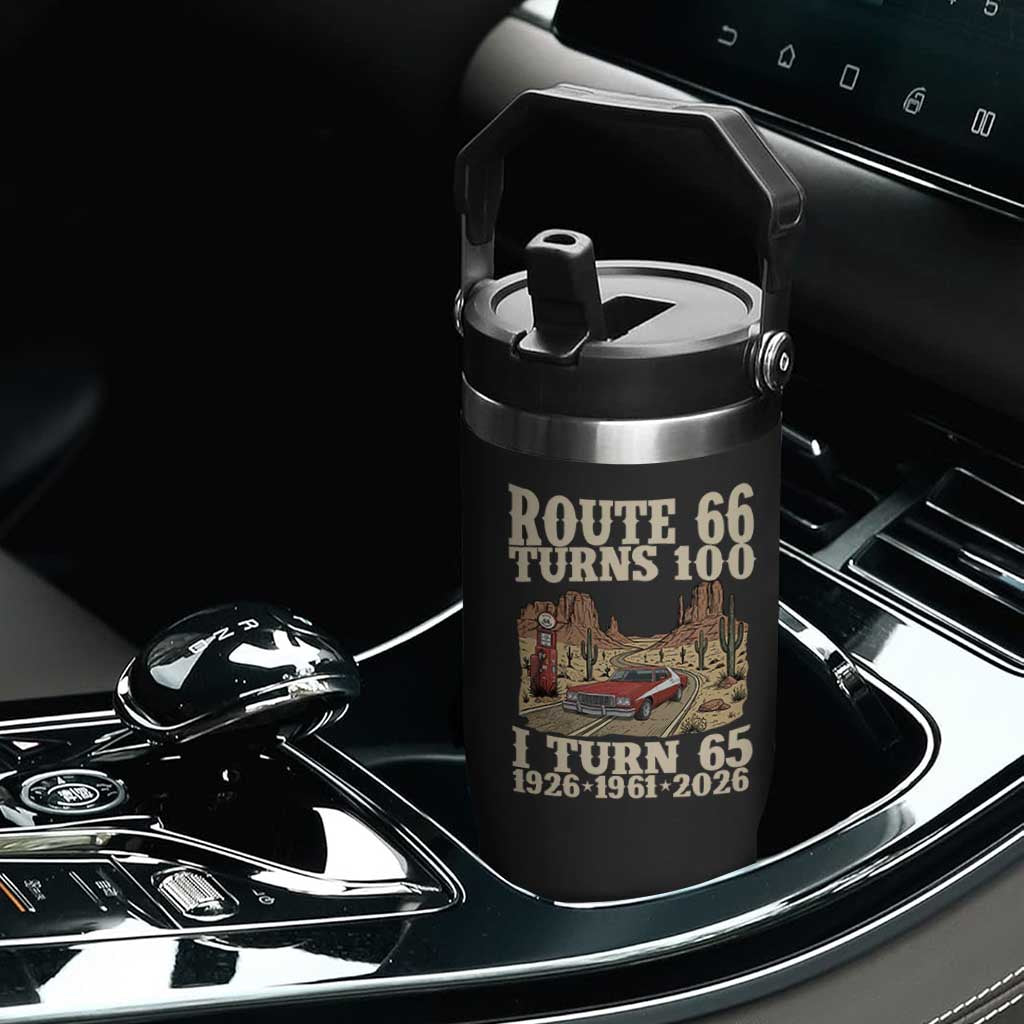Route Highway 66 Turns 100 I Turn 65 Flip Straw Tumbler Vintage 1961 Road Sign American Muscle Car Lover 65th Birthday Gift
