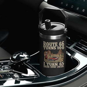 Route Highway 66 Turns 100 I Turn 65 Flip Straw Tumbler Vintage 1961 Road Sign American Muscle Car Lover 65th Birthday Gift