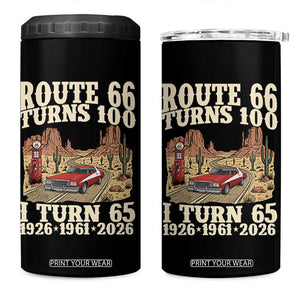 Route Highway 66 Turns 100 I Turn 65 4 in 1 Can Cooler Tumbler Vintage 1961 Road Sign American Muscle Car Lover 65th Birthday Gift