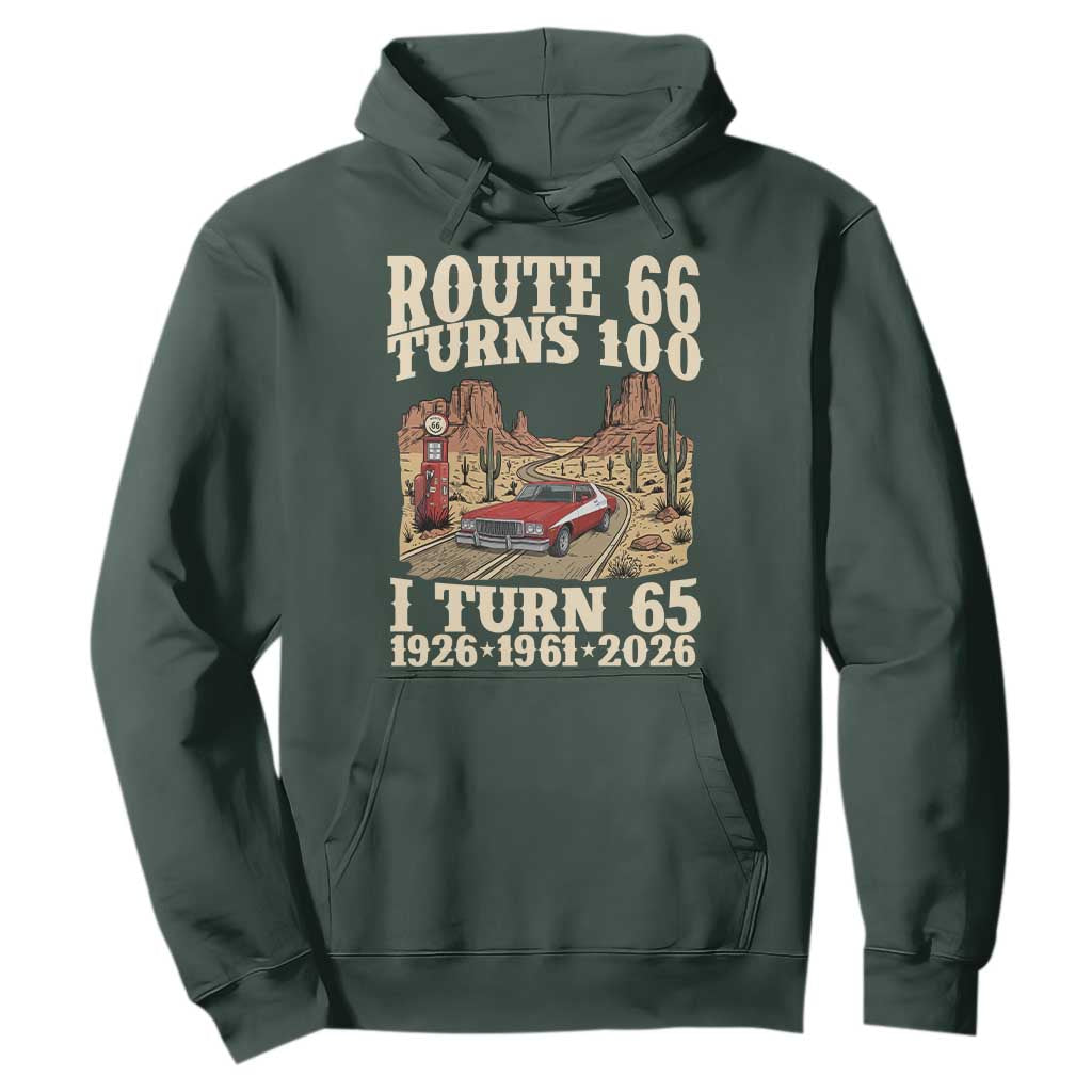 Route Highway 66 Turns 100 I Turn 65 Hoodie Vintage 1961 Road Sign American Muscle Car Lover 65th Birthday Gift