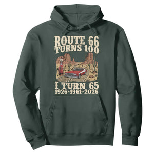Route Highway 66 Turns 100 I Turn 65 Hoodie Vintage 1961 Road Sign American Muscle Car Lover 65th Birthday Gift