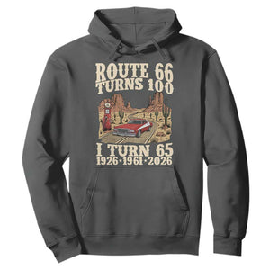 Route Highway 66 Turns 100 I Turn 65 Hoodie Vintage 1961 Road Sign American Muscle Car Lover 65th Birthday Gift