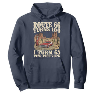 Route Highway 66 Turns 100 I Turn 65 Hoodie Vintage 1961 Road Sign American Muscle Car Lover 65th Birthday Gift