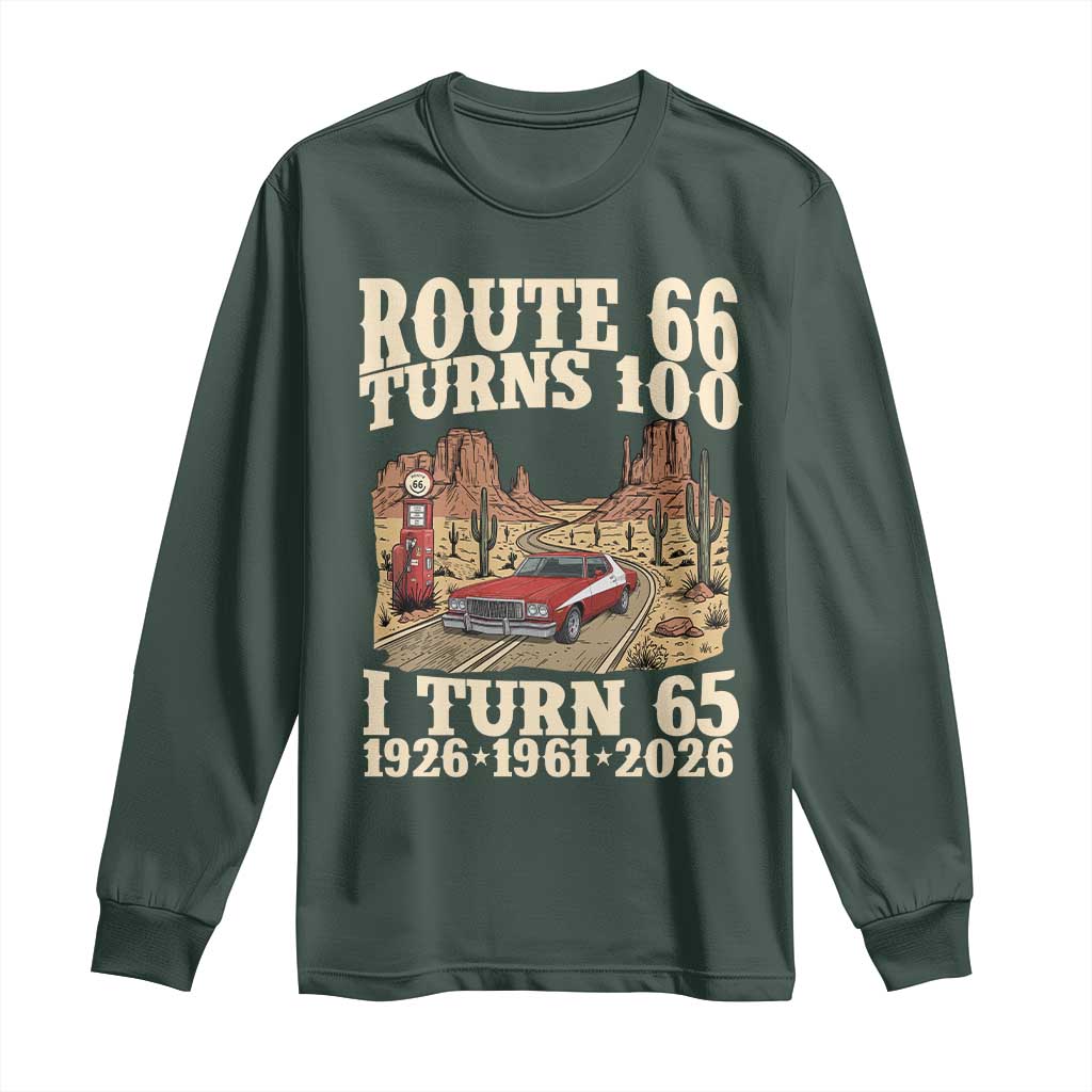 Route Highway 66 Turns 100 I Turn 65 Long Sleeve Shirt Vintage 1961 Road Sign American Muscle Car Lover 65th Birthday Gift