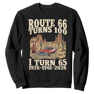 Route Highway 66 Turns 100 I Turn 65 Sweatshirt Vintage 1961 Road Sign American Muscle Car Lover 65th Birthday Gift