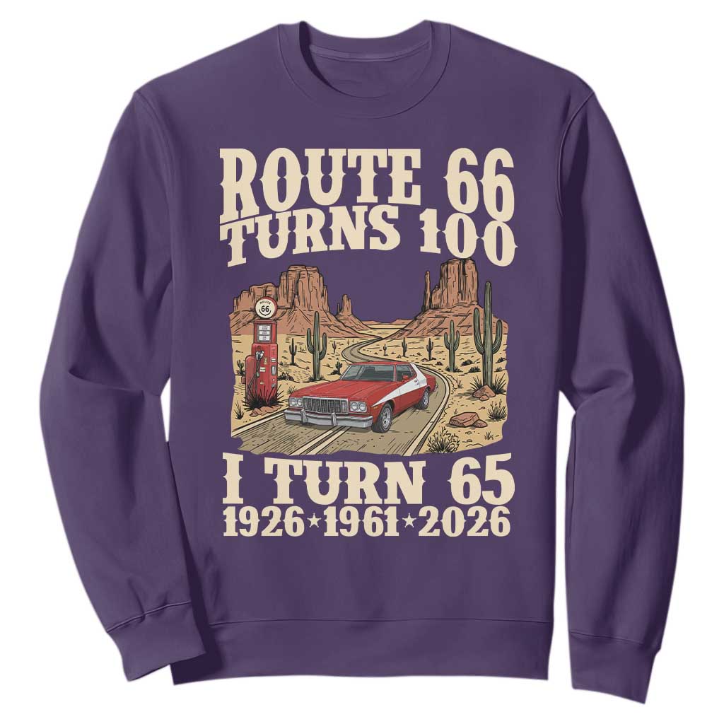 Route Highway 66 Turns 100 I Turn 65 Sweatshirt Vintage 1961 Road Sign American Muscle Car Lover 65th Birthday Gift