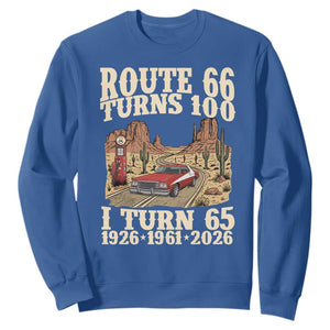 Route Highway 66 Turns 100 I Turn 65 Sweatshirt Vintage 1961 Road Sign American Muscle Car Lover 65th Birthday Gift
