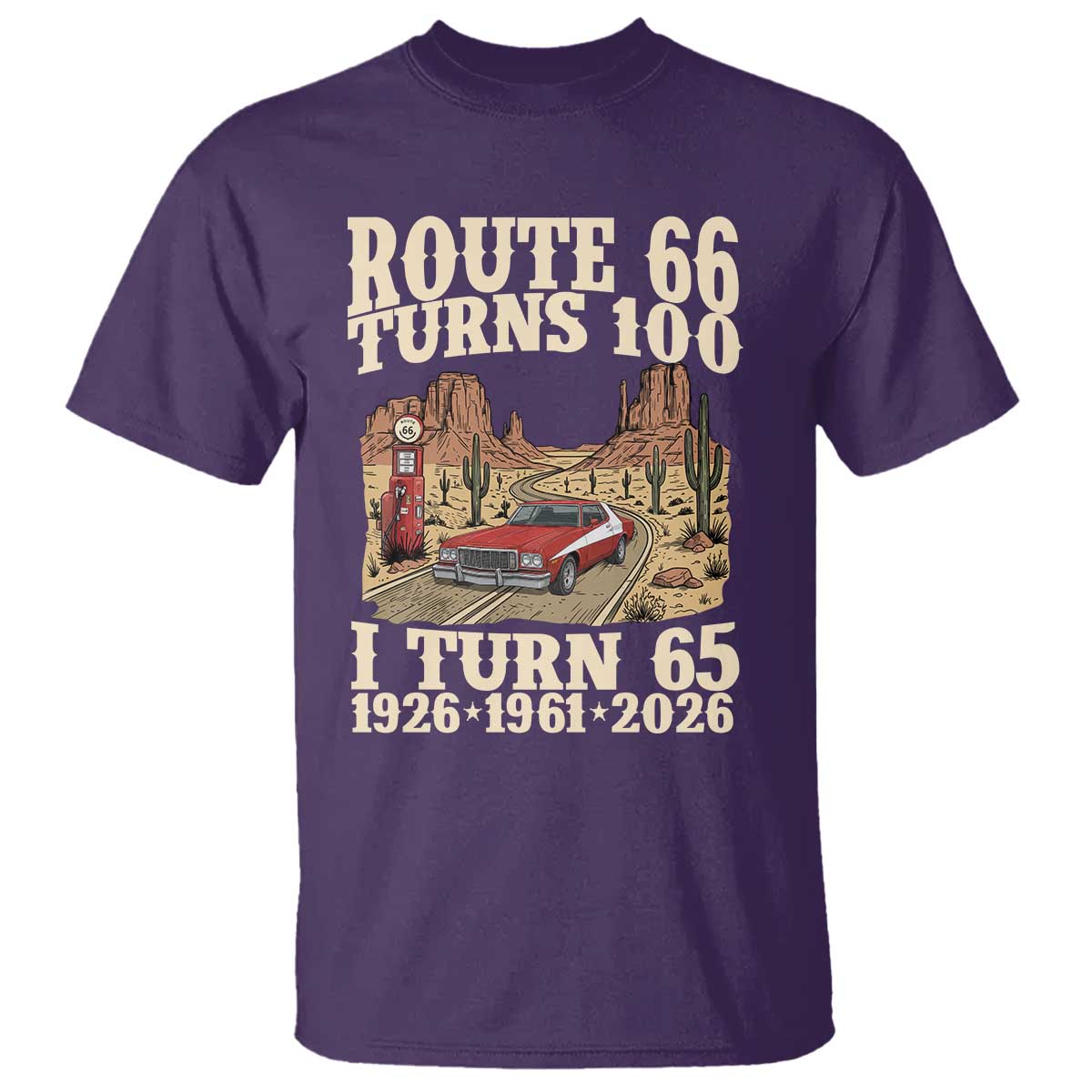 Route Highway 66 Turns 100 I Turn 65 T Shirt Vintage 1961 Road Sign American Muscle Car Lover 65th Birthday Gift
