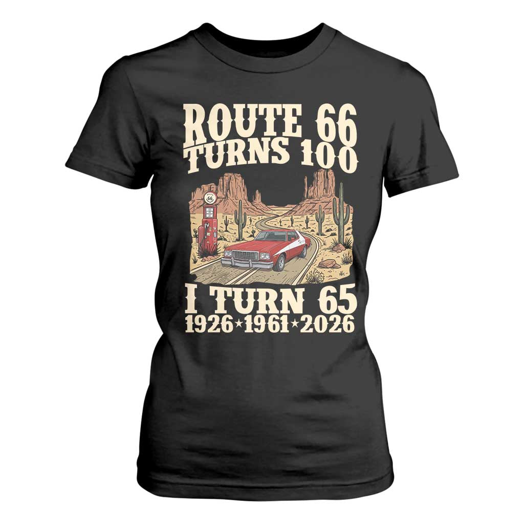 Route Highway 66 Turns 100 I Turn 65 T Shirt For Women Vintage 1961 Road Sign American Muscle Car Lover 65th Birthday Gift