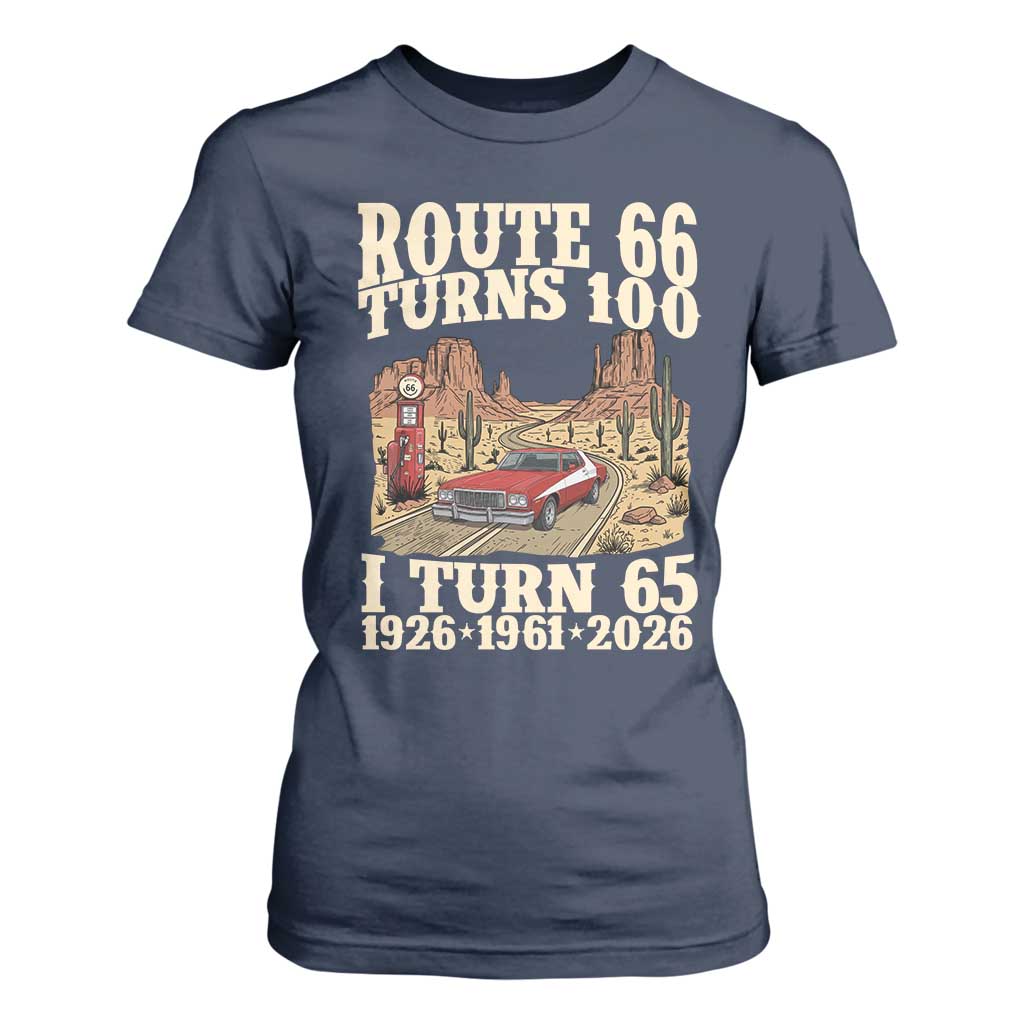 Route Highway 66 Turns 100 I Turn 65 T Shirt For Women Vintage 1961 Road Sign American Muscle Car Lover 65th Birthday Gift