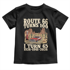 Route Highway 66 Turns 100 I Turn 65 Toddler T Shirt Vintage 1961 Road Sign American Muscle Car Lover 65th Birthday Gift