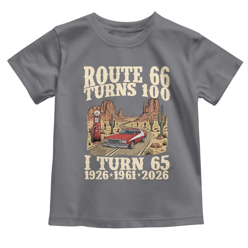 Route Highway 66 Turns 100 I Turn 65 Toddler T Shirt Vintage 1961 Road Sign American Muscle Car Lover 65th Birthday Gift