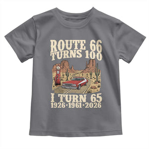 Route Highway 66 Turns 100 I Turn 65 Toddler T Shirt Vintage 1961 Road Sign American Muscle Car Lover 65th Birthday Gift