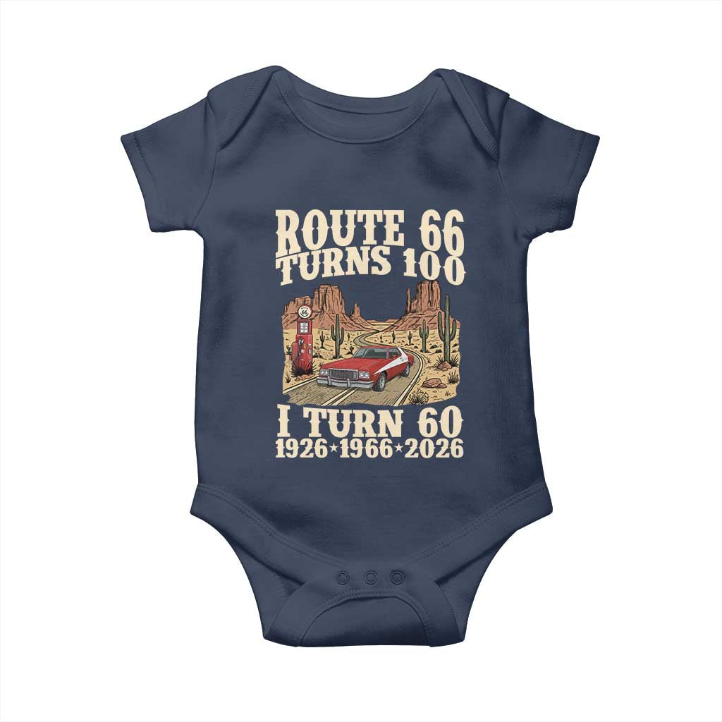 Route Highway 66 Turns 100 I Turn 60 Baby Onesie Vintage 1966 Road Sign American Muscle Car Lover 60th Birthday Gift