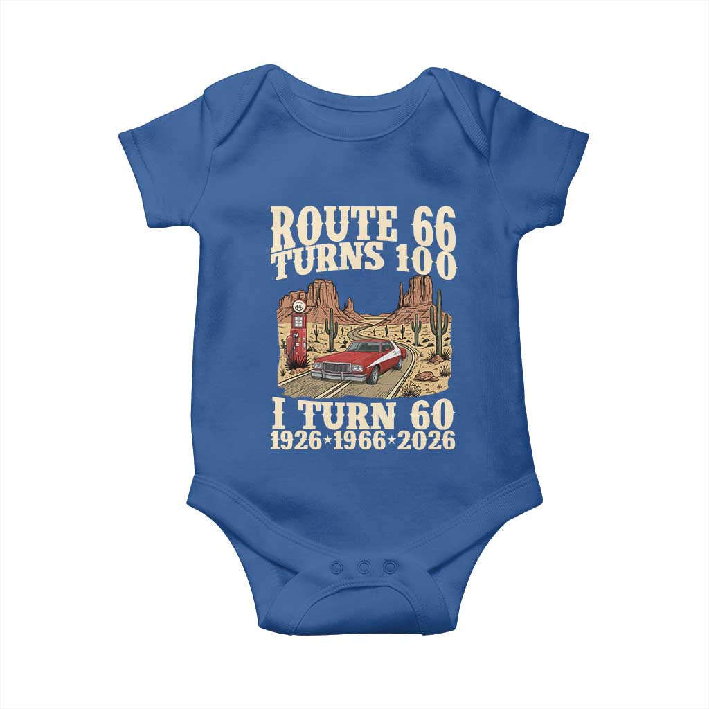Route Highway 66 Turns 100 I Turn 60 Baby Onesie Vintage 1966 Road Sign American Muscle Car Lover 60th Birthday Gift
