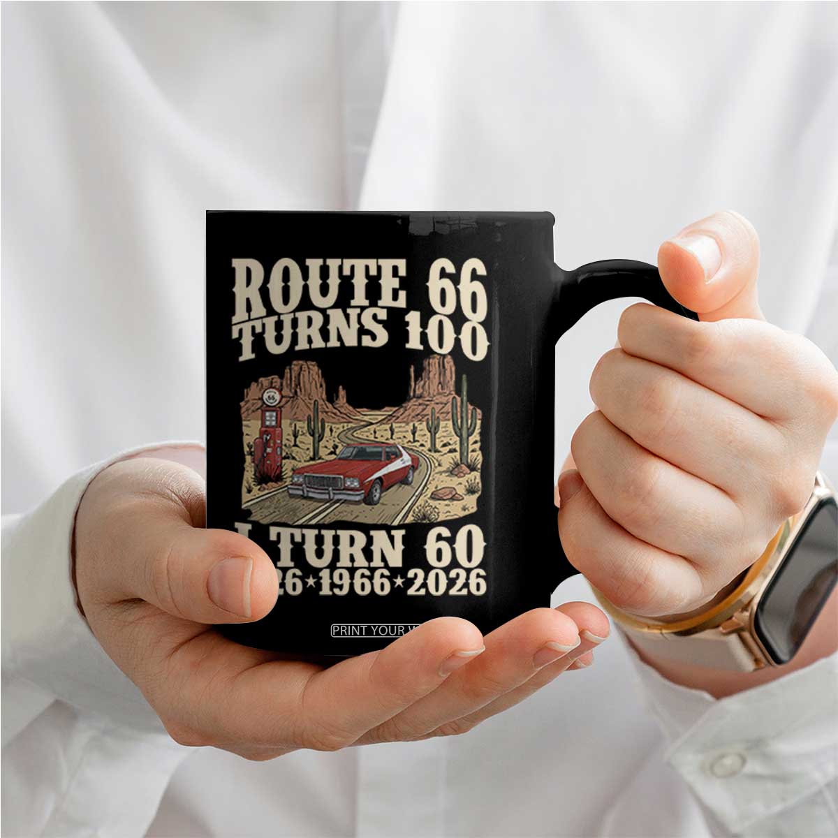 Route Highway 66 Turns 100 I Turn 60 Coffee Mug Vintage 1966 Road Sign American Muscle Car Lover 60th Birthday Gift