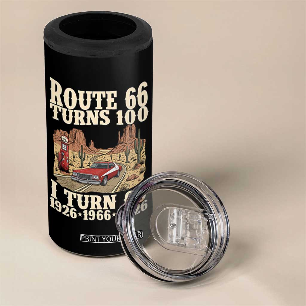 Route Highway 66 Turns 100 I Turn 60 4 in 1 Can Cooler Tumbler Vintage 1966 Road Sign American Muscle Car Lover 60th Birthday Gift