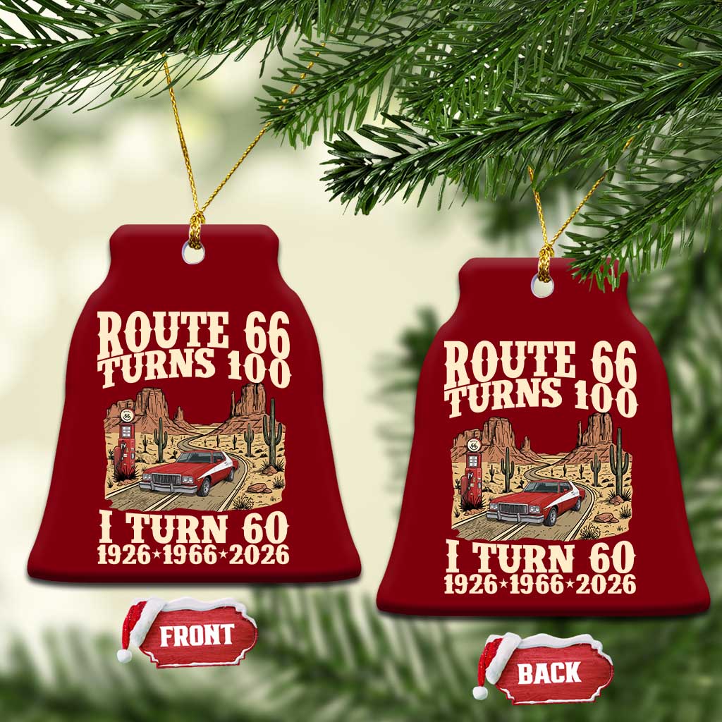 Route Highway 66 Turns 100 I Turn 60 Ceramic Ornament Vintage 1966 Road Sign American Muscle Car Lover 60th Birthday Gift