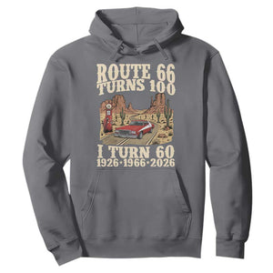 Route Highway 66 Turns 100 I Turn 60 Hoodie Vintage 1966 Road Sign American Muscle Car Lover 60th Birthday Gift