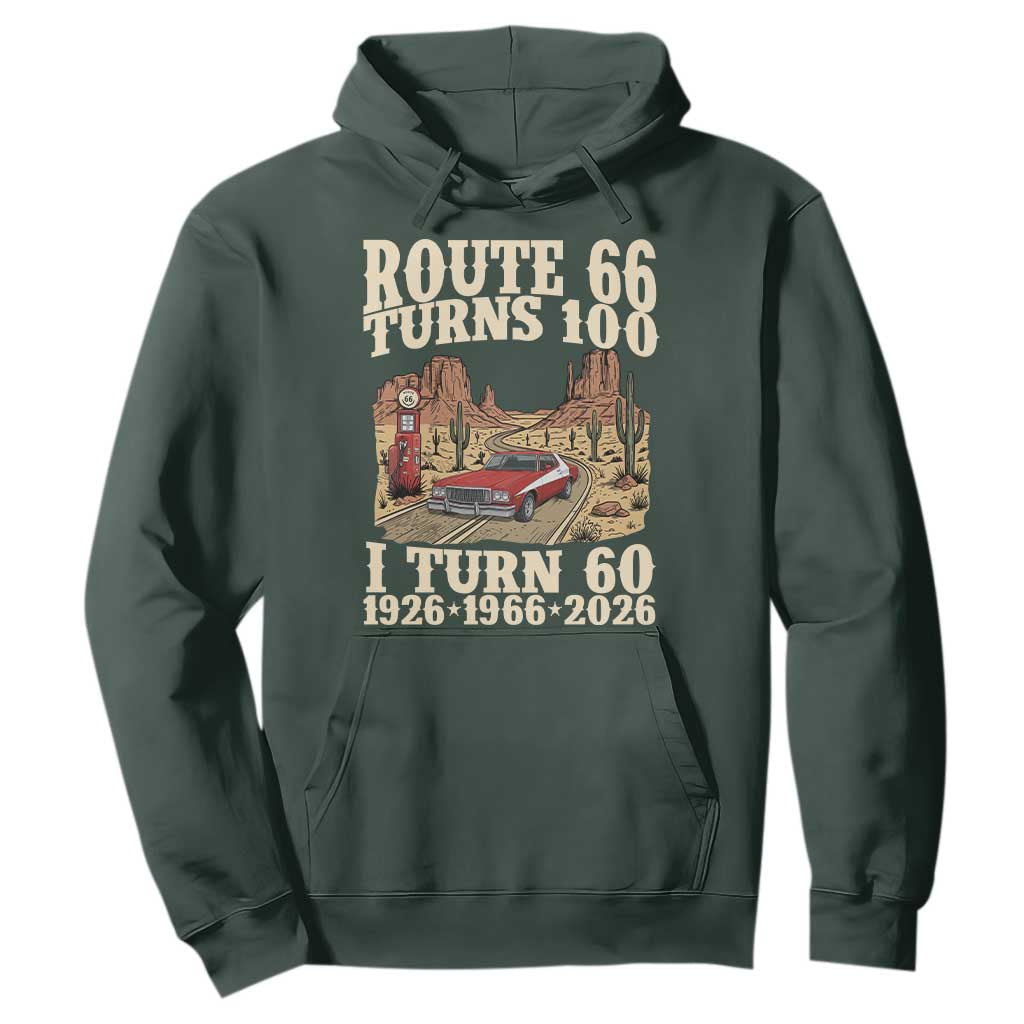 Route Highway 66 Turns 100 I Turn 60 Hoodie Vintage 1966 Road Sign American Muscle Car Lover 60th Birthday Gift