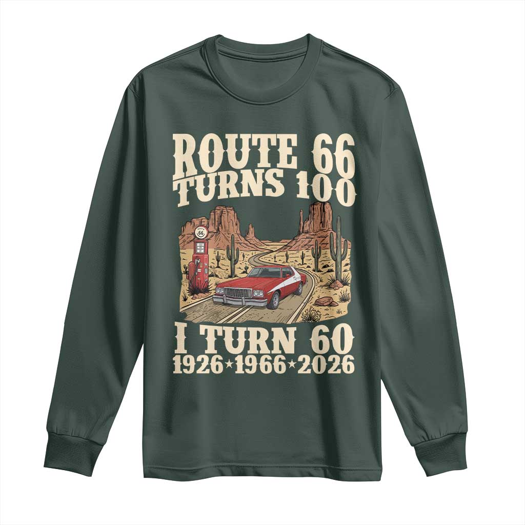 Route Highway 66 Turns 100 I Turn 60 Long Sleeve Shirt Vintage 1966 Road Sign American Muscle Car Lover 60th Birthday Gift