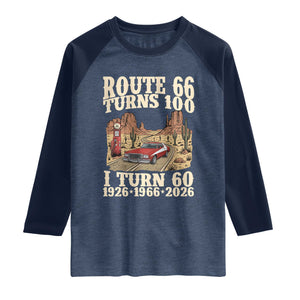 Route Highway 66 Turns 100 I Turn 60 Raglan Shirt Vintage 1966 Road Sign American Muscle Car Lover 60th Birthday Gift