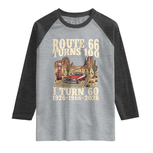Route Highway 66 Turns 100 I Turn 60 Raglan Shirt Vintage 1966 Road Sign American Muscle Car Lover 60th Birthday Gift
