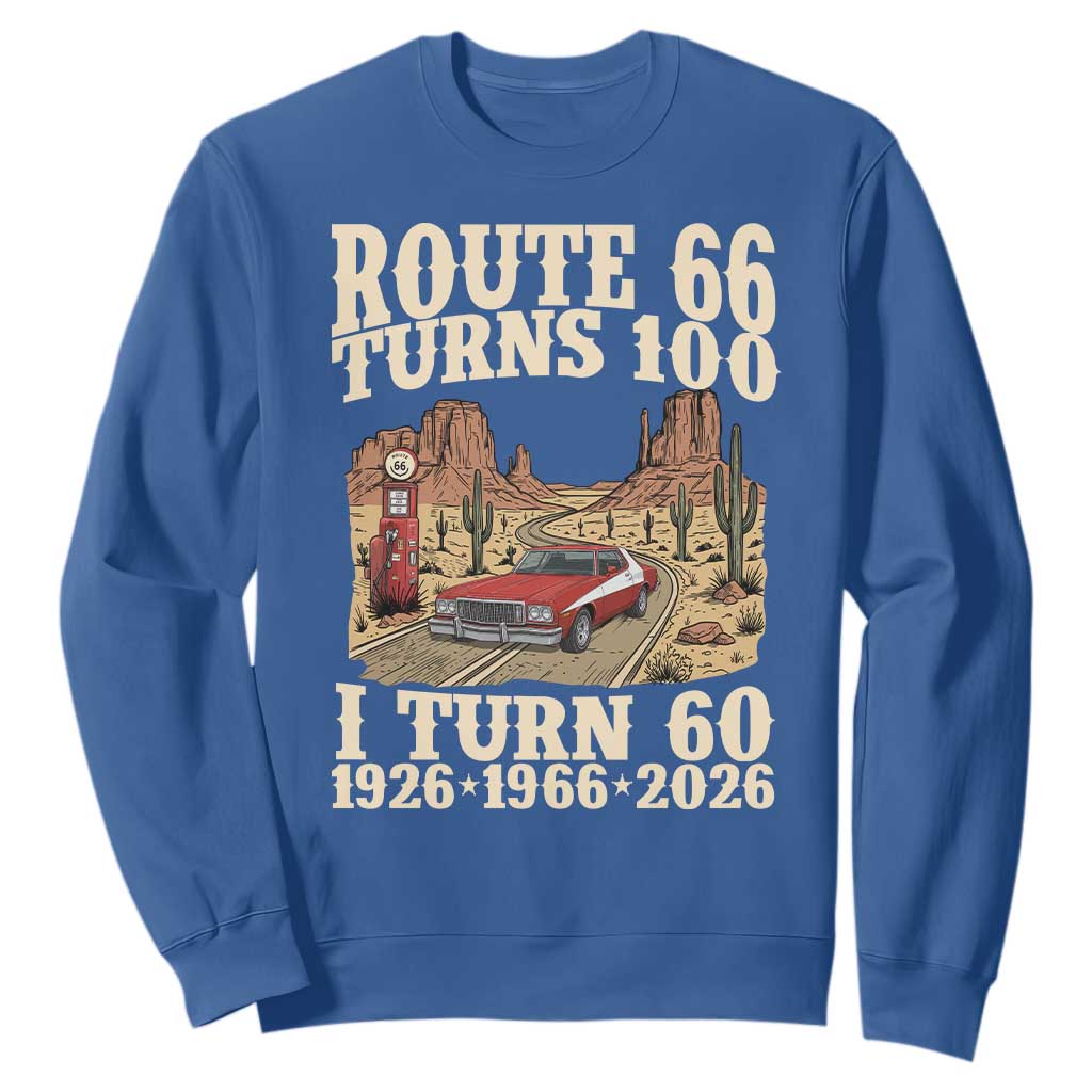 Route Highway 66 Turns 100 I Turn 60 Sweatshirt Vintage 1966 Road Sign American Muscle Car Lover 60th Birthday Gift