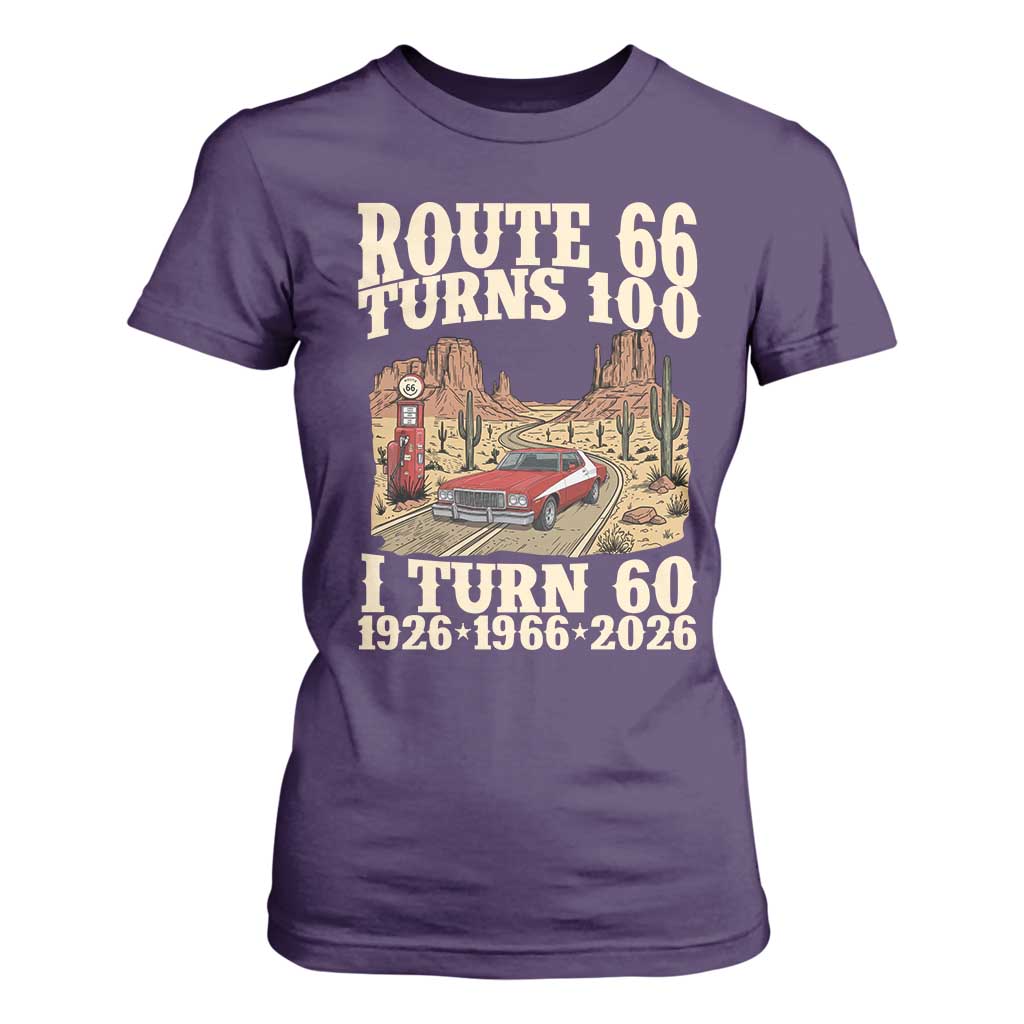 Route Highway 66 Turns 100 I Turn 60 T Shirt For Women Vintage 1966 Road Sign American Muscle Car Lover 60th Birthday Gift